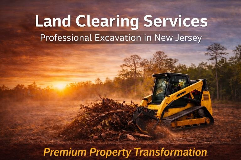 GradeCraft skid steer clearing luxury NJ property with landscaping