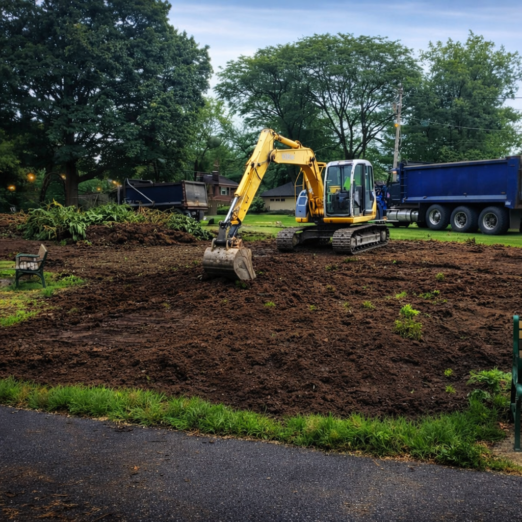 Land clearing excavation on a residential lot by GradeCraft Excavation in Warren County NJ